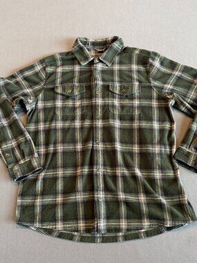 Eddie Bauer Men's Tall XL Plaid Button Up Shirt Green Outdoor 2 Pocket